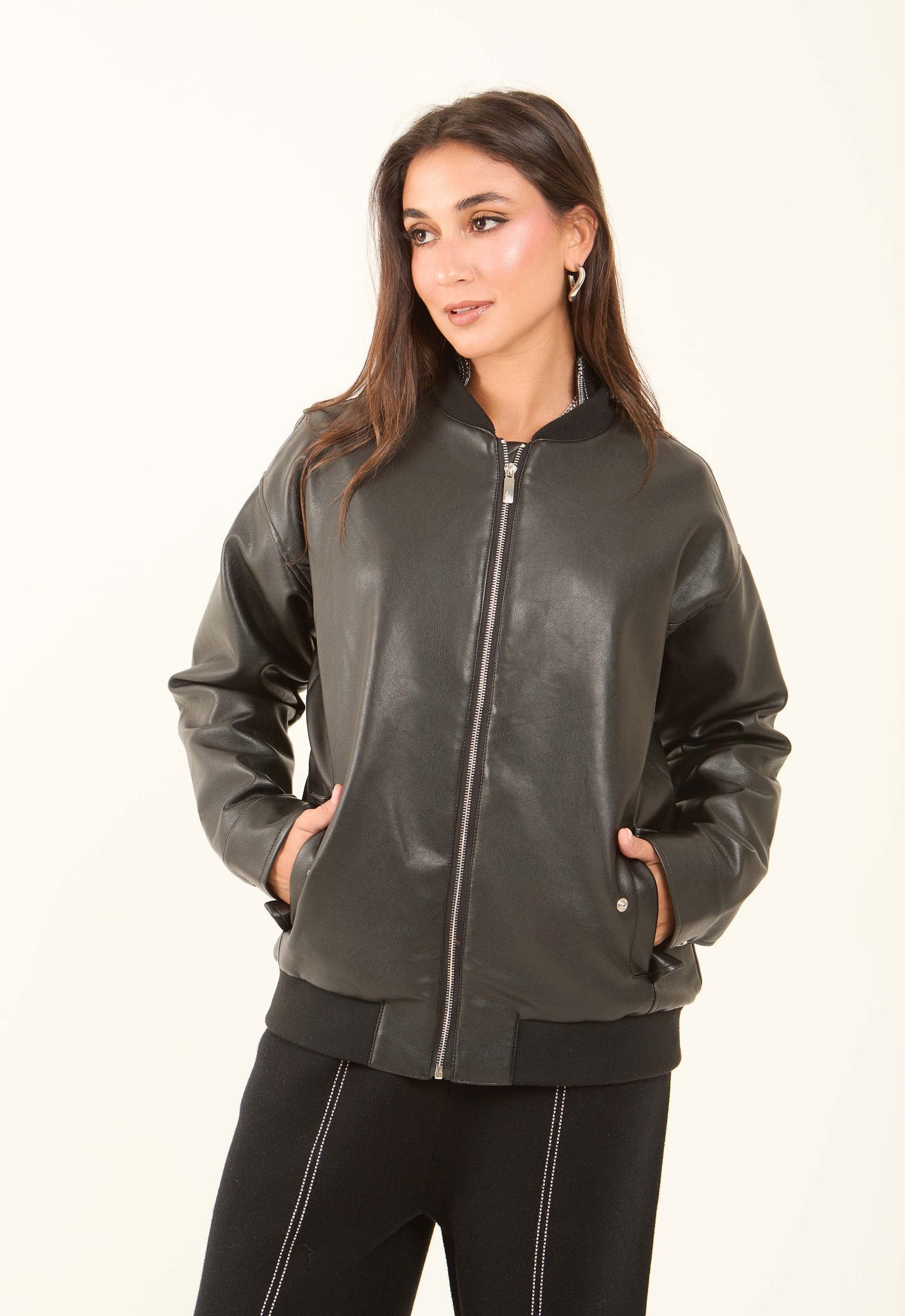Faux-Leather Bomber Jacket