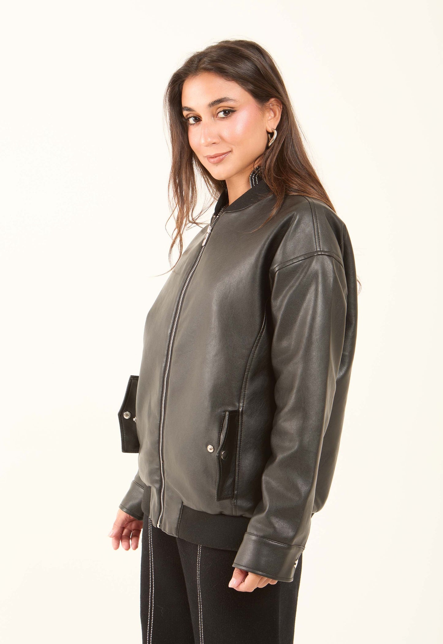 Faux-Leather Bomber Jacket