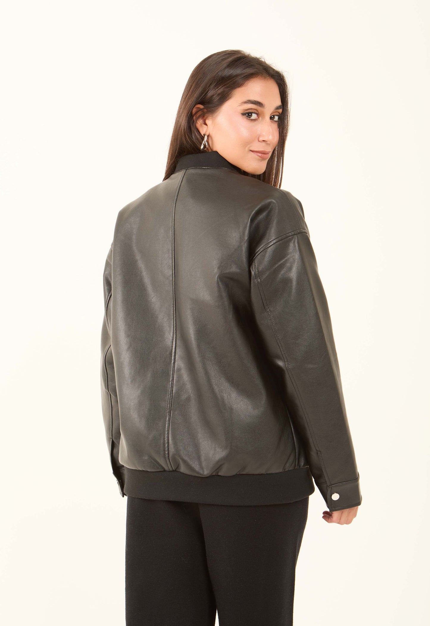 Faux-Leather Bomber Jacket