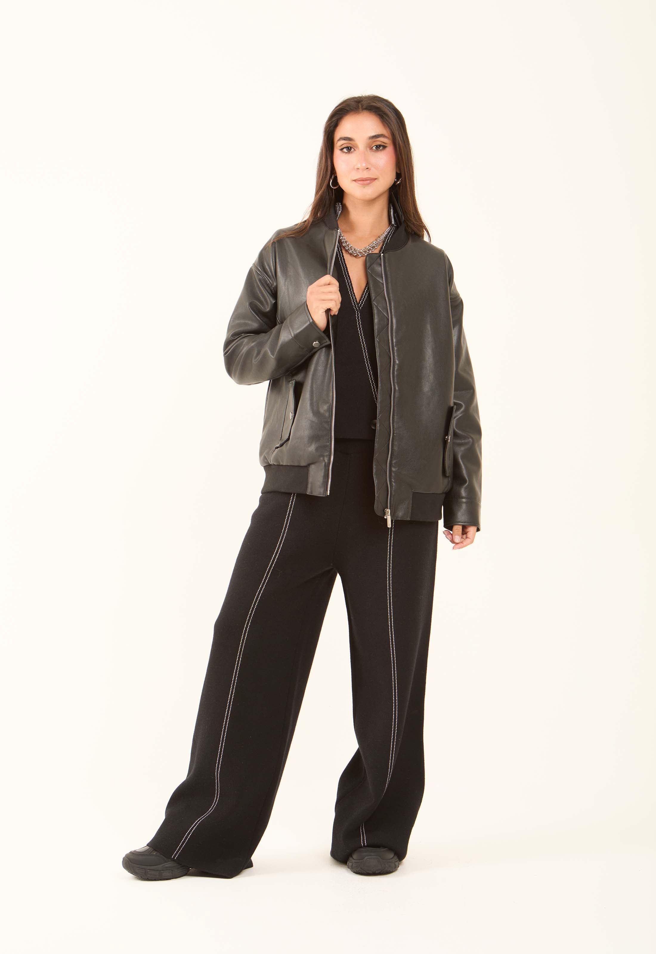 Faux-Leather Bomber Jacket