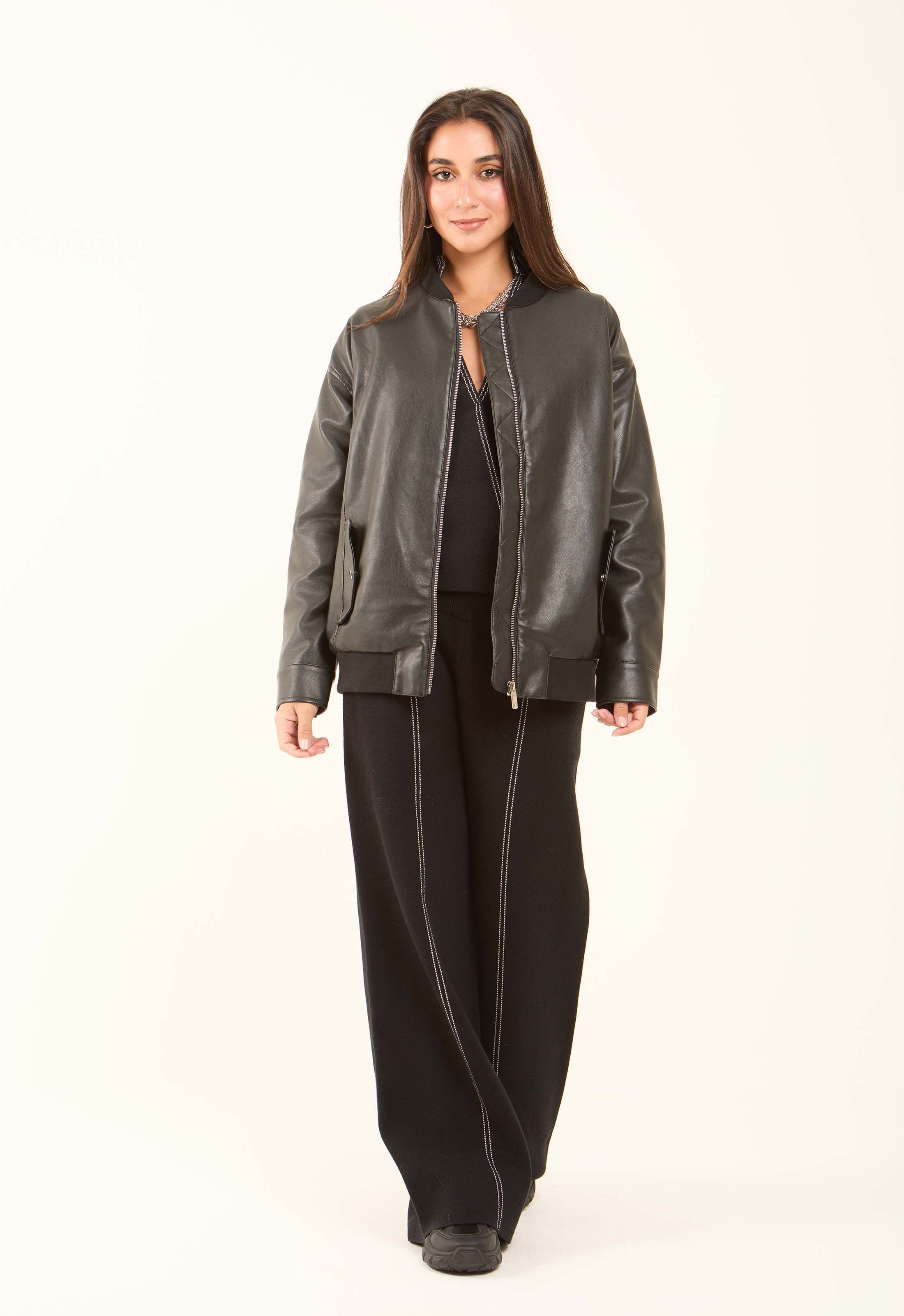 Faux-Leather Bomber Jacket