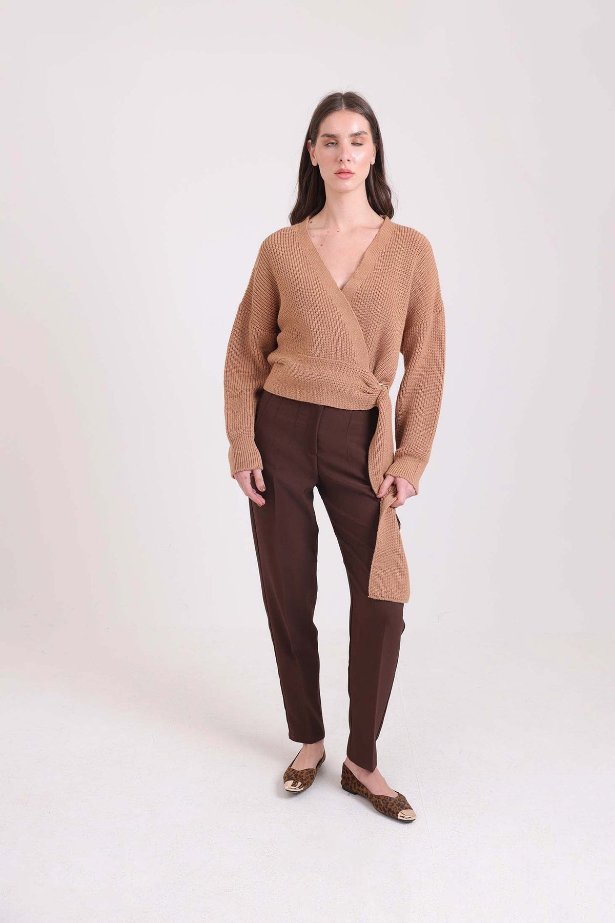 V-Neck Chunky Knit Wrap Cardigan