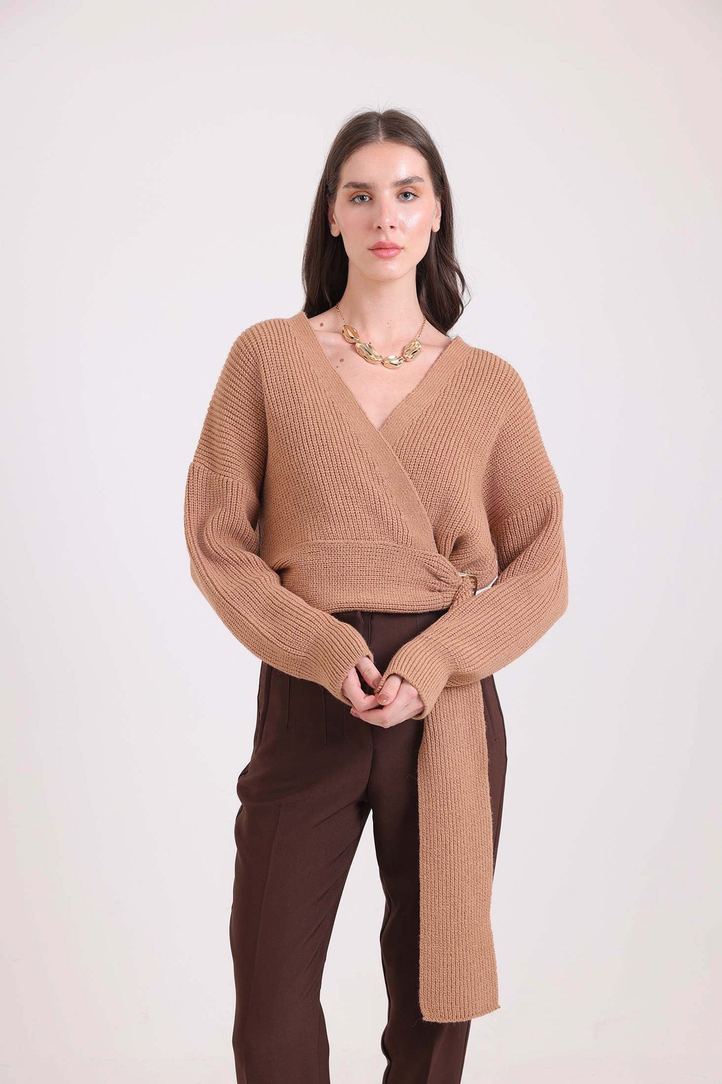 V-Neck Chunky Knit Wrap Cardigan