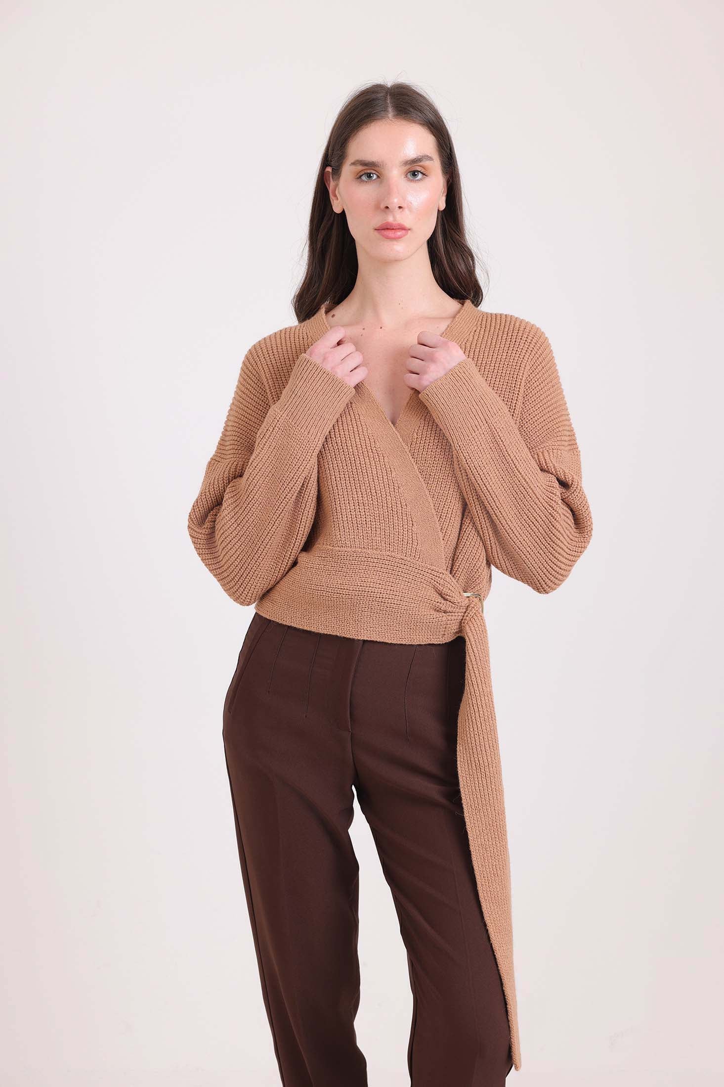 V-Neck Chunky Knit Wrap Cardigan