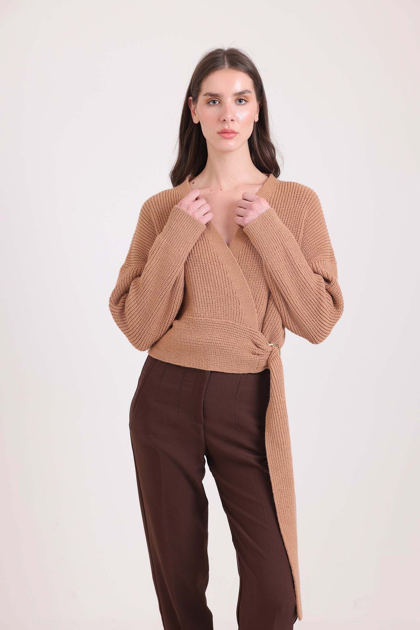 V-Neck Chunky Knit Wrap Cardigan