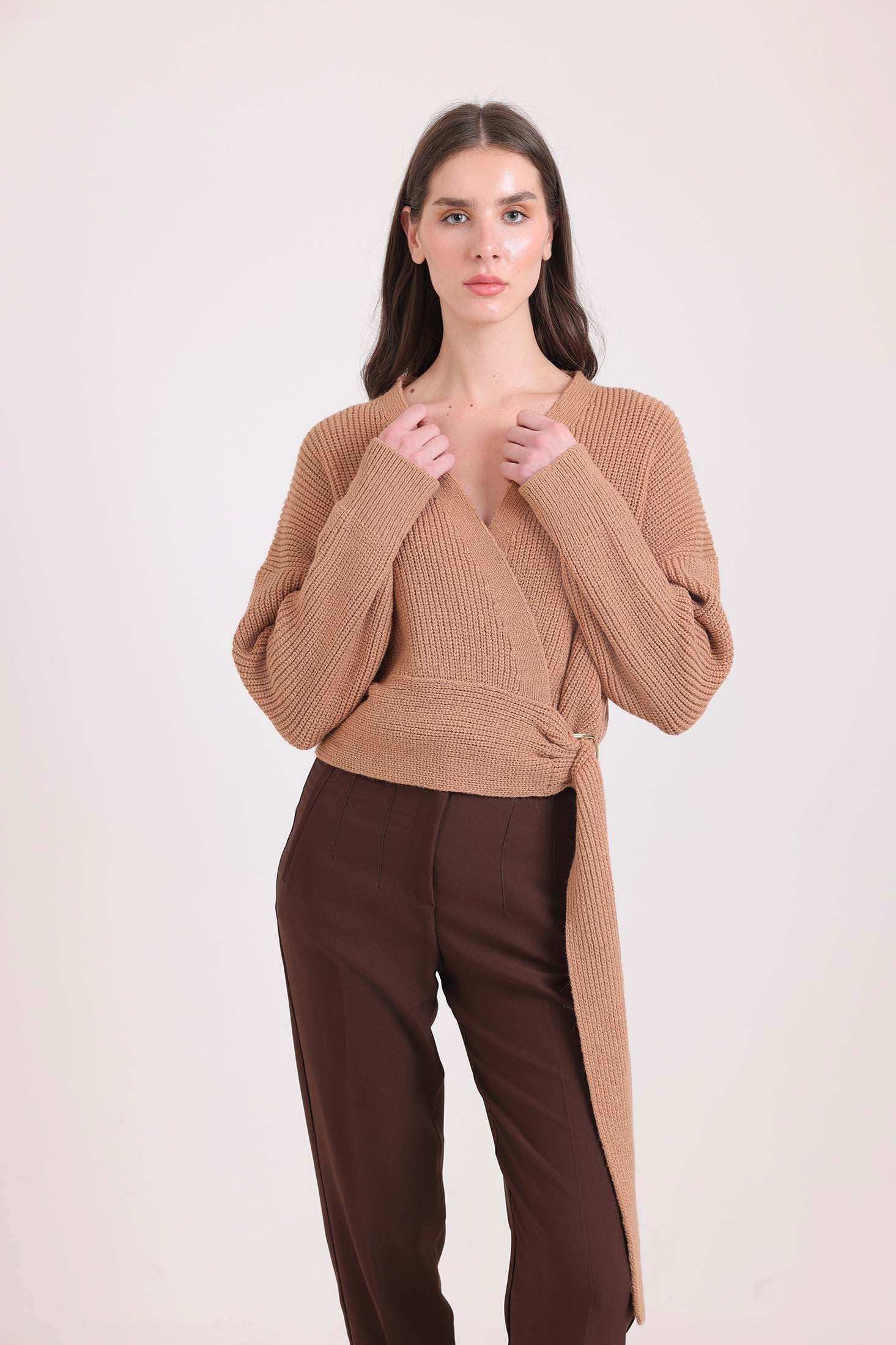 V-Neck Chunky Knit Wrap Cardigan