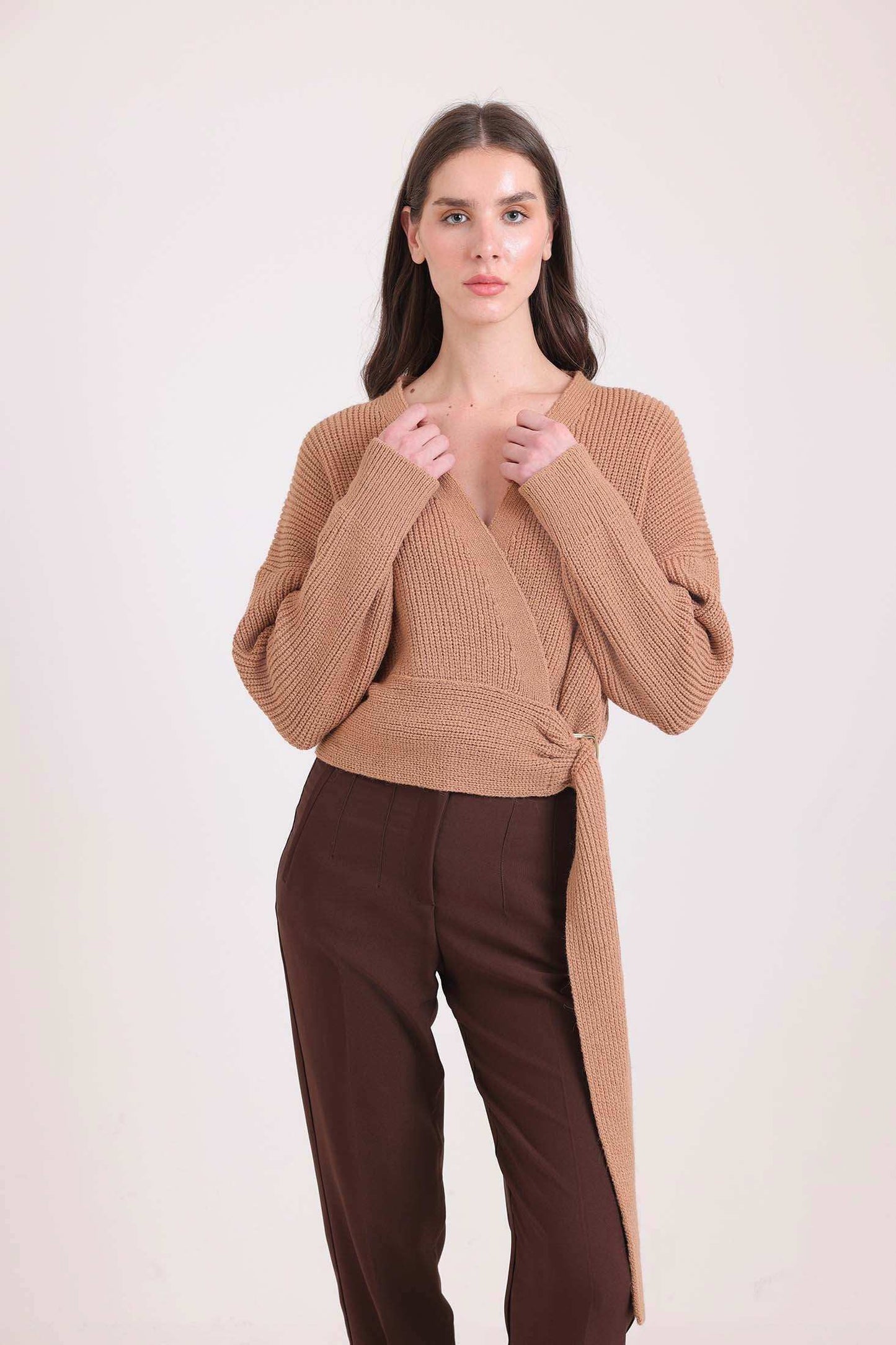 V-Neck Chunky Knit Wrap Cardigan