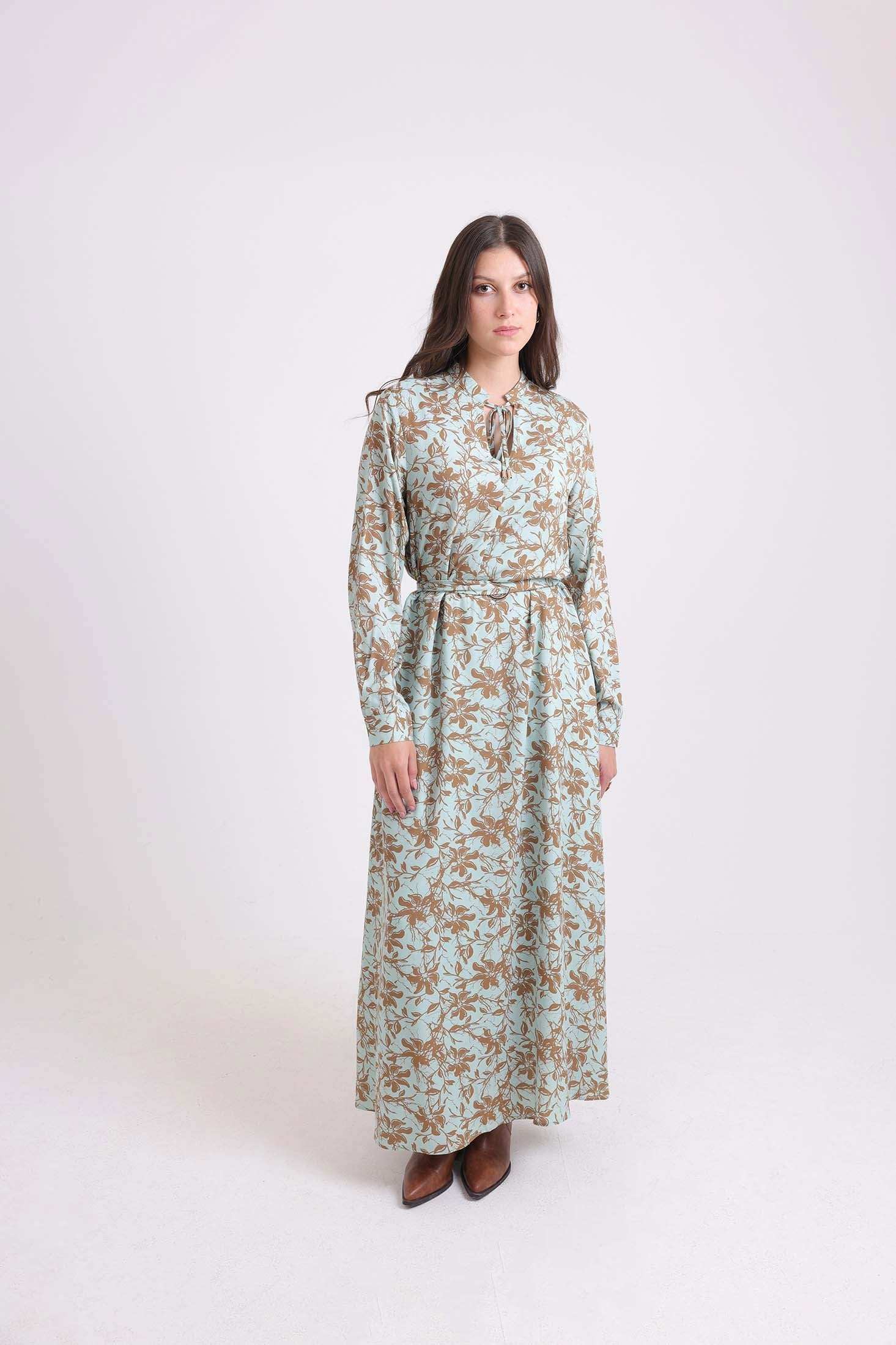 Floral Maxi Dress with Lace-Up Neck