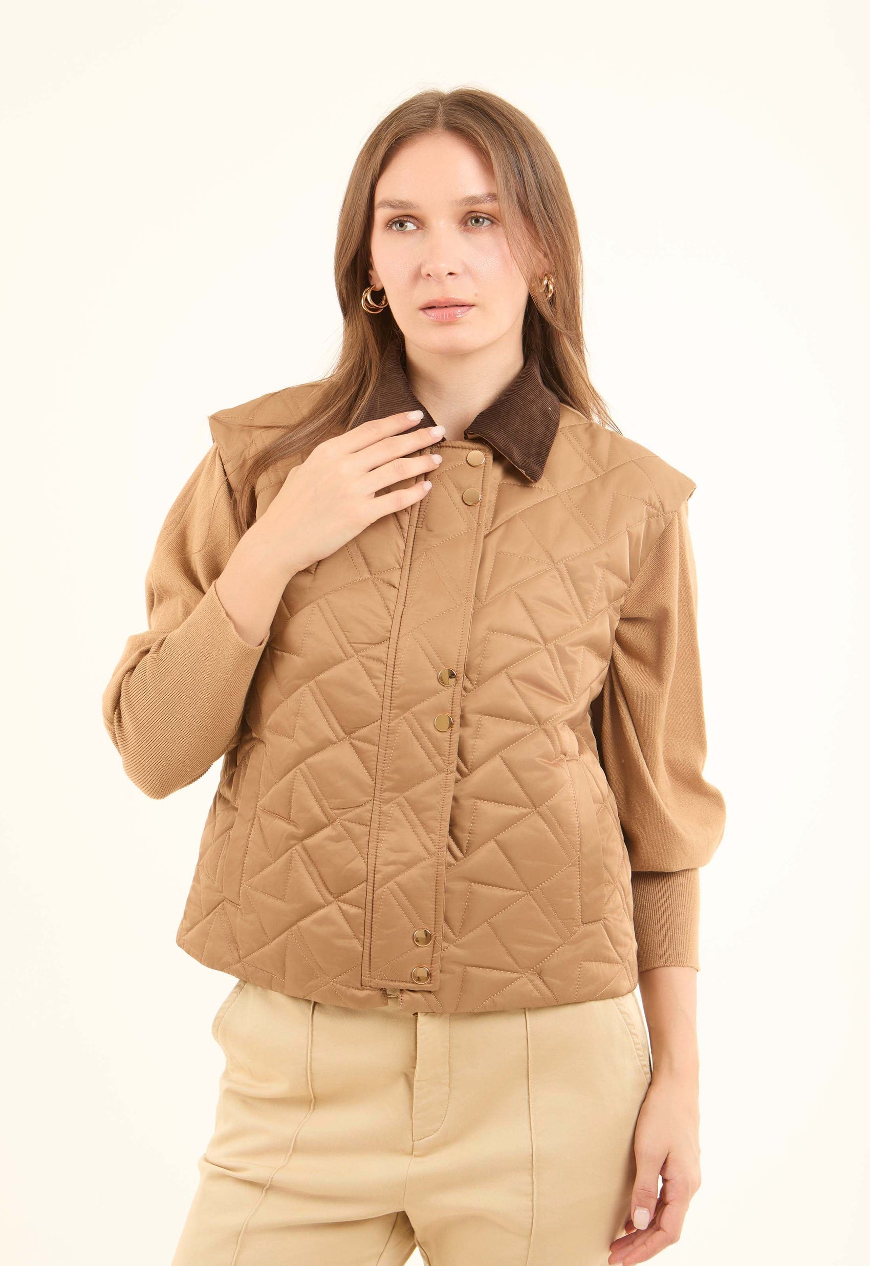 Ribbed Classic Collar Quilted Vest