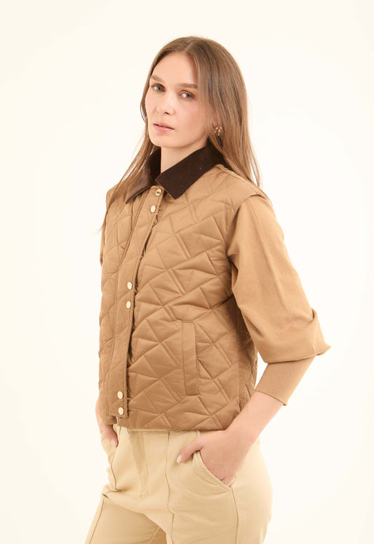 Ribbed Classic Collar Quilted Vest