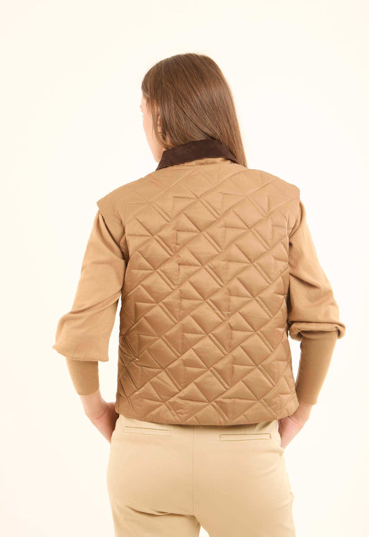 Ribbed Classic Collar Quilted Vest