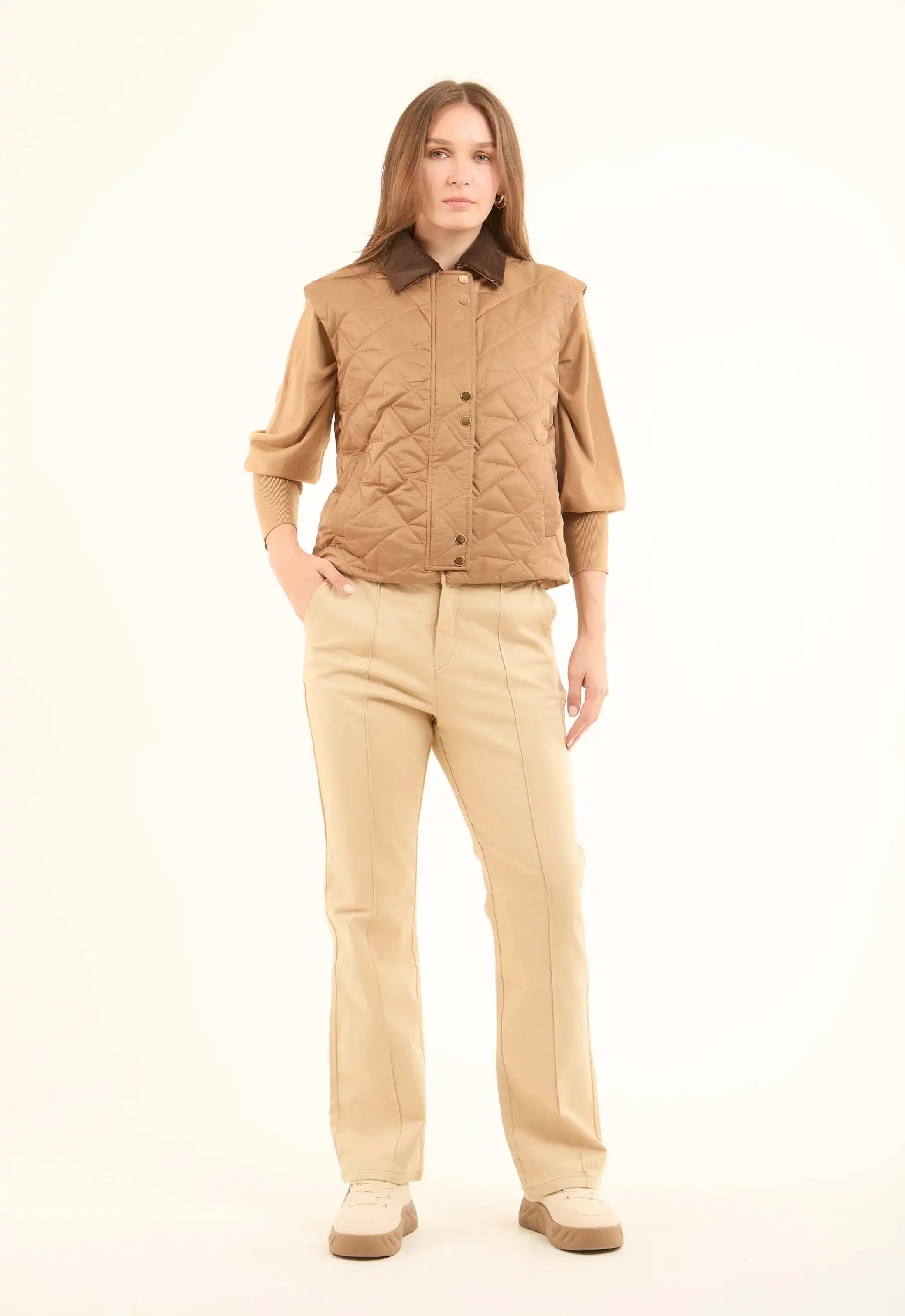 Ribbed Classic Collar Quilted Vest