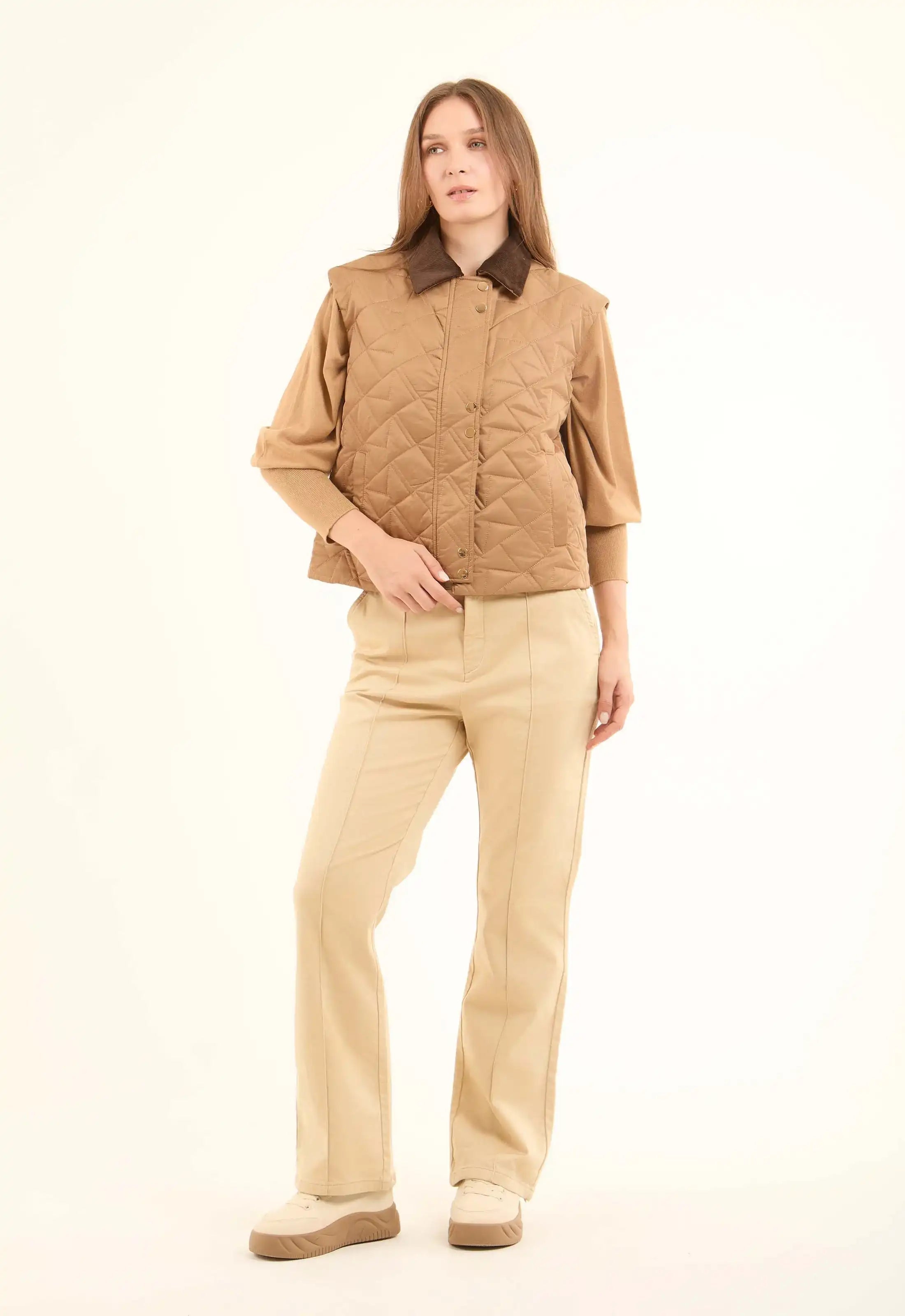 Ribbed Classic Collar Quilted Vest