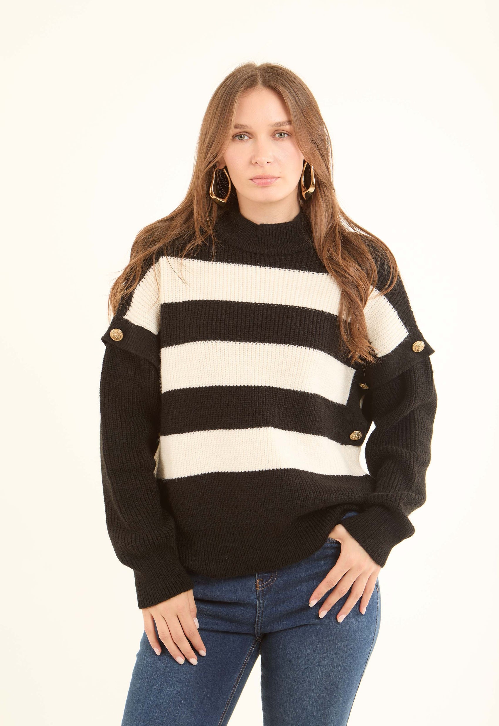 Dual-Tone Striped Knitted Relaxed Pullover