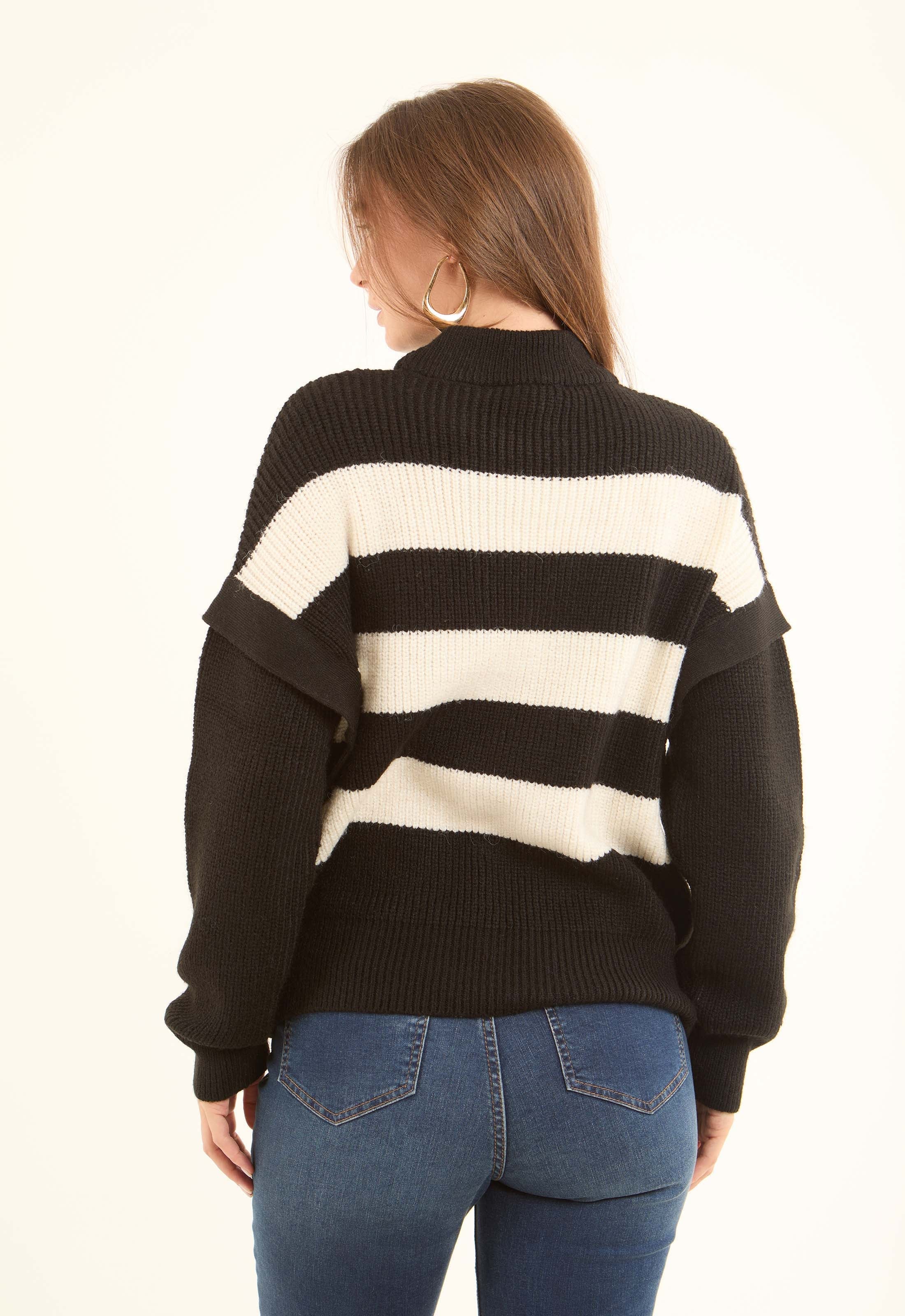 Dual-Tone Striped Knitted Relaxed Pullover