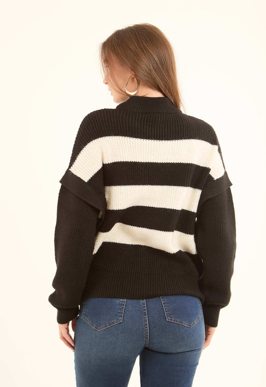 Dual-Tone Striped Knitted Relaxed Pullover
