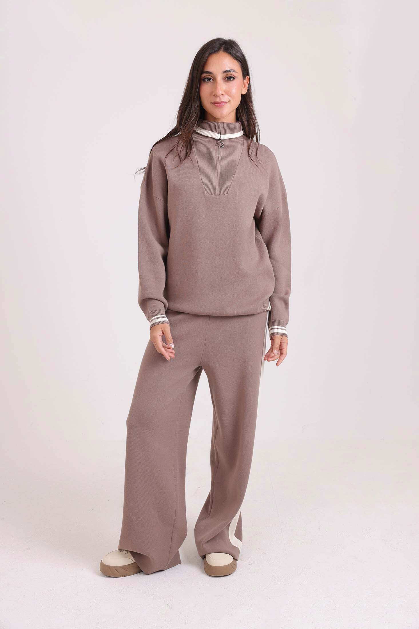 Piping Zipped Sweater with Front Pockets