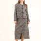 Houndstooth Wrap Front Midi Skirt with Slit