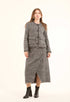 Houndstooth Wrap Front Midi Skirt with Slit
