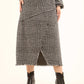 Houndstooth Wrap Front Midi Skirt with Slit