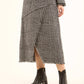 Houndstooth Wrap Front Midi Skirt with Slit
