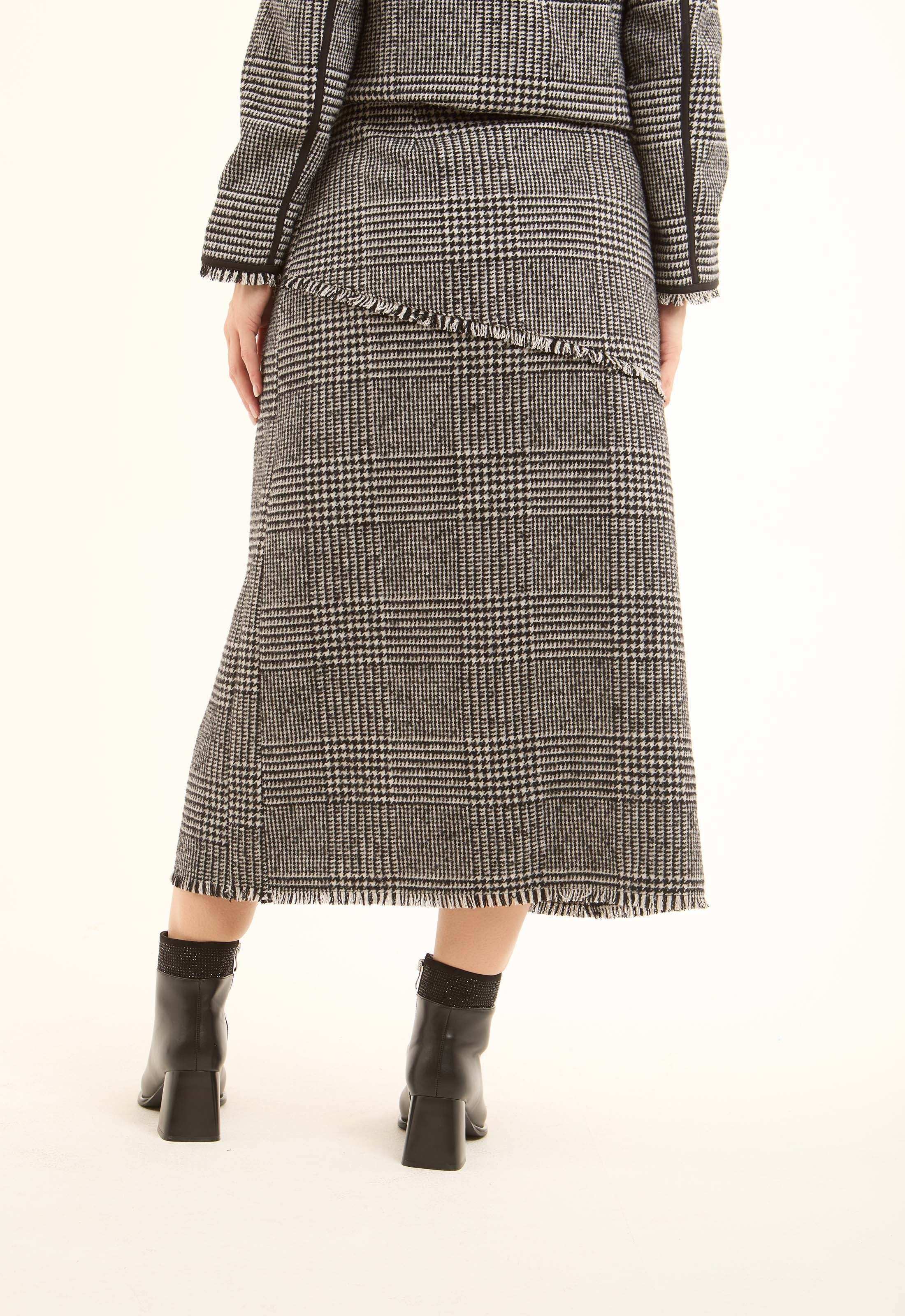 Houndstooth Wrap Front Midi Skirt with Slit