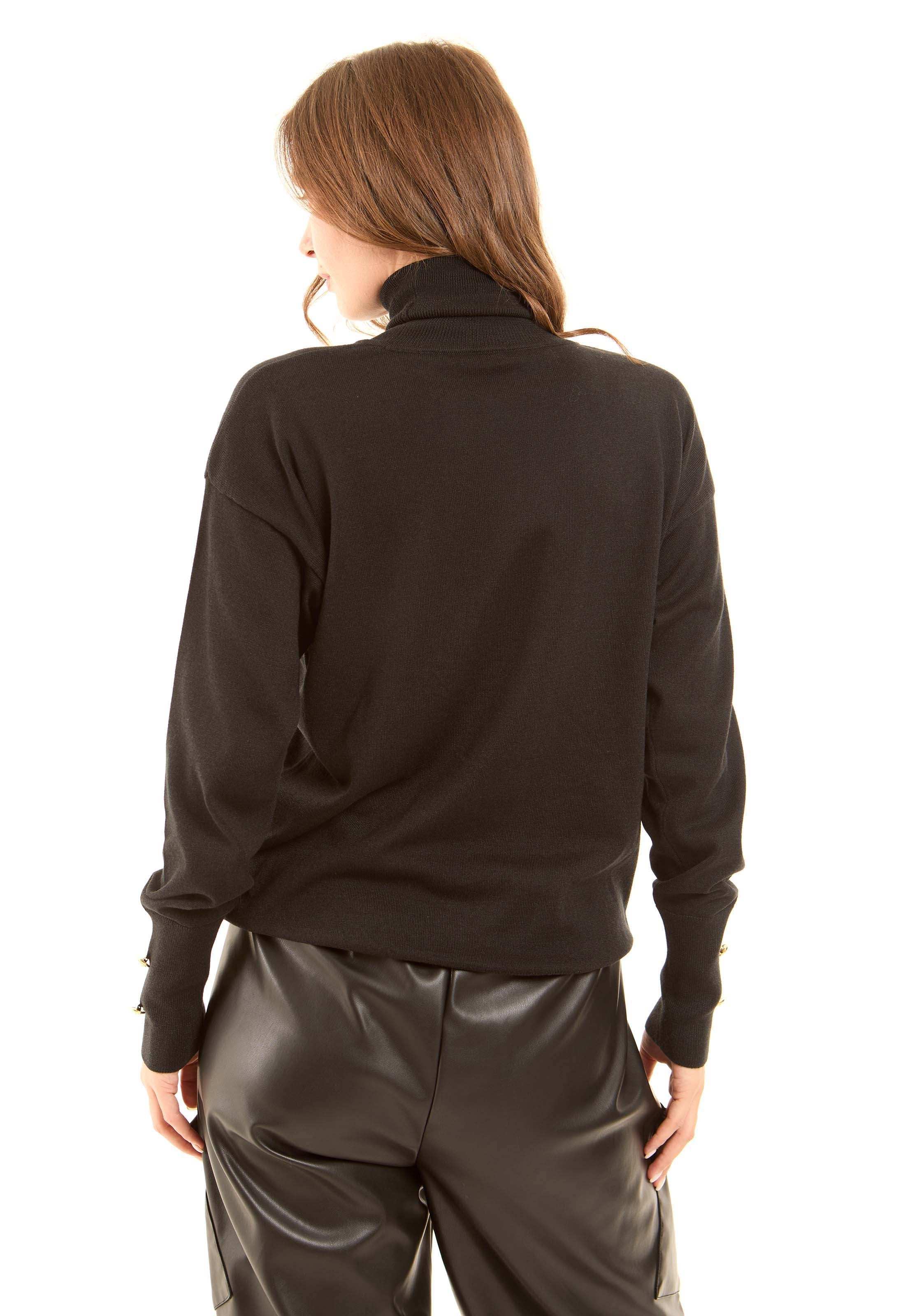 Long Sleeves with Decorative Buttons Solid Pullover