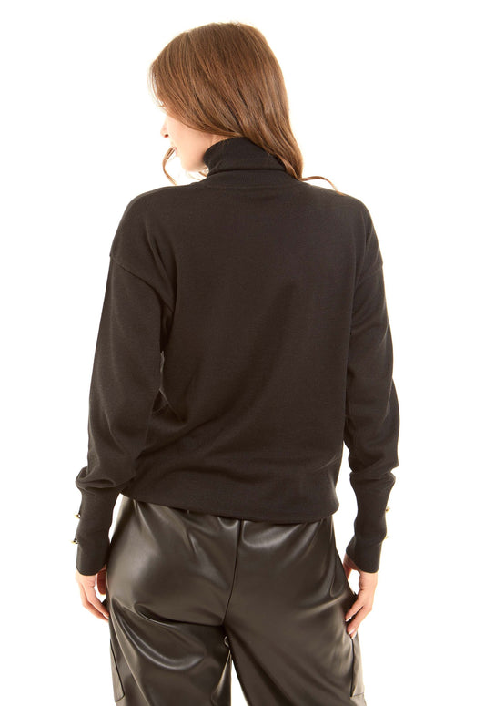 Long Sleeves with Decorative Buttons Solid Pullover