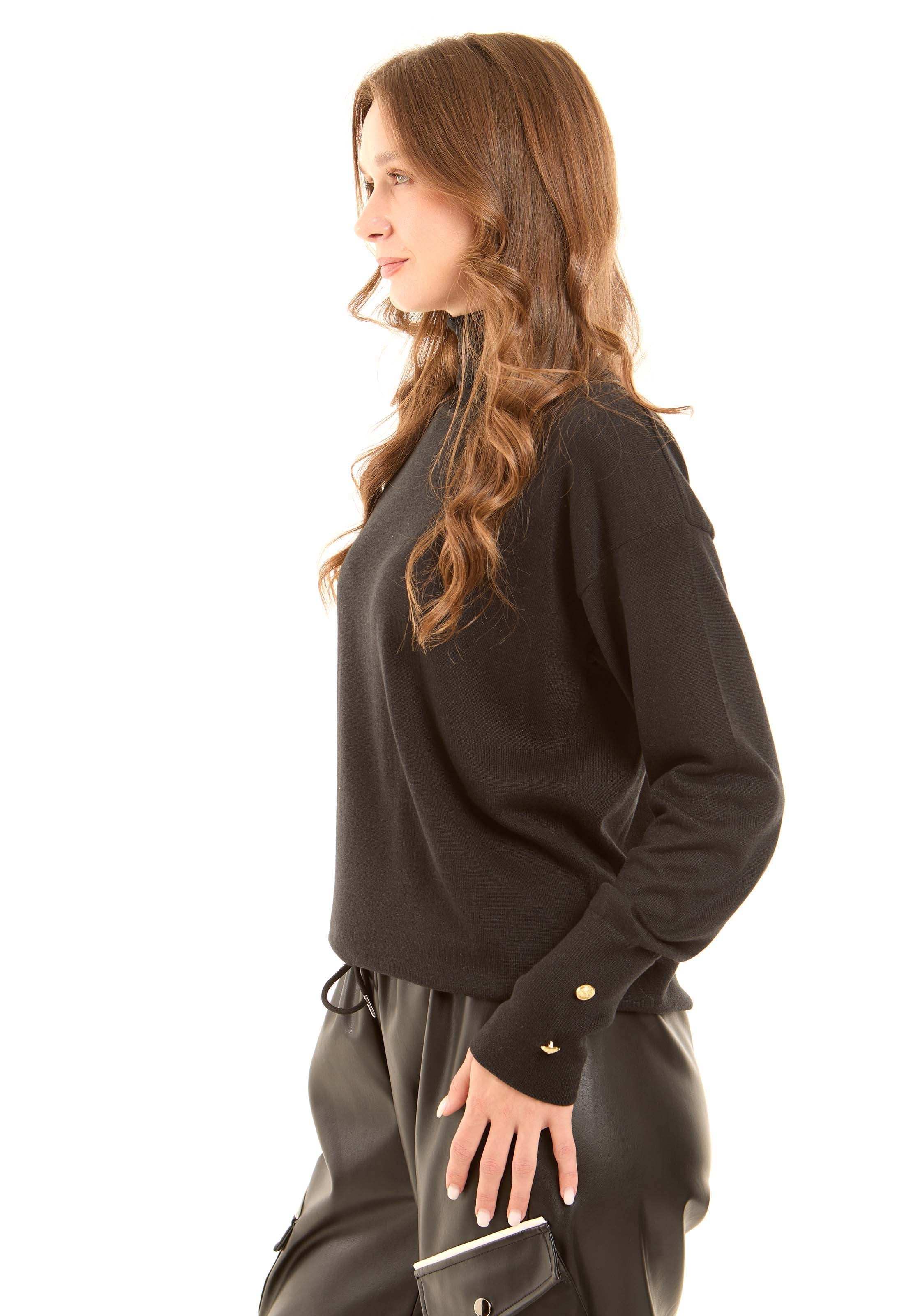 Long Sleeves with Decorative Buttons Solid Pullover