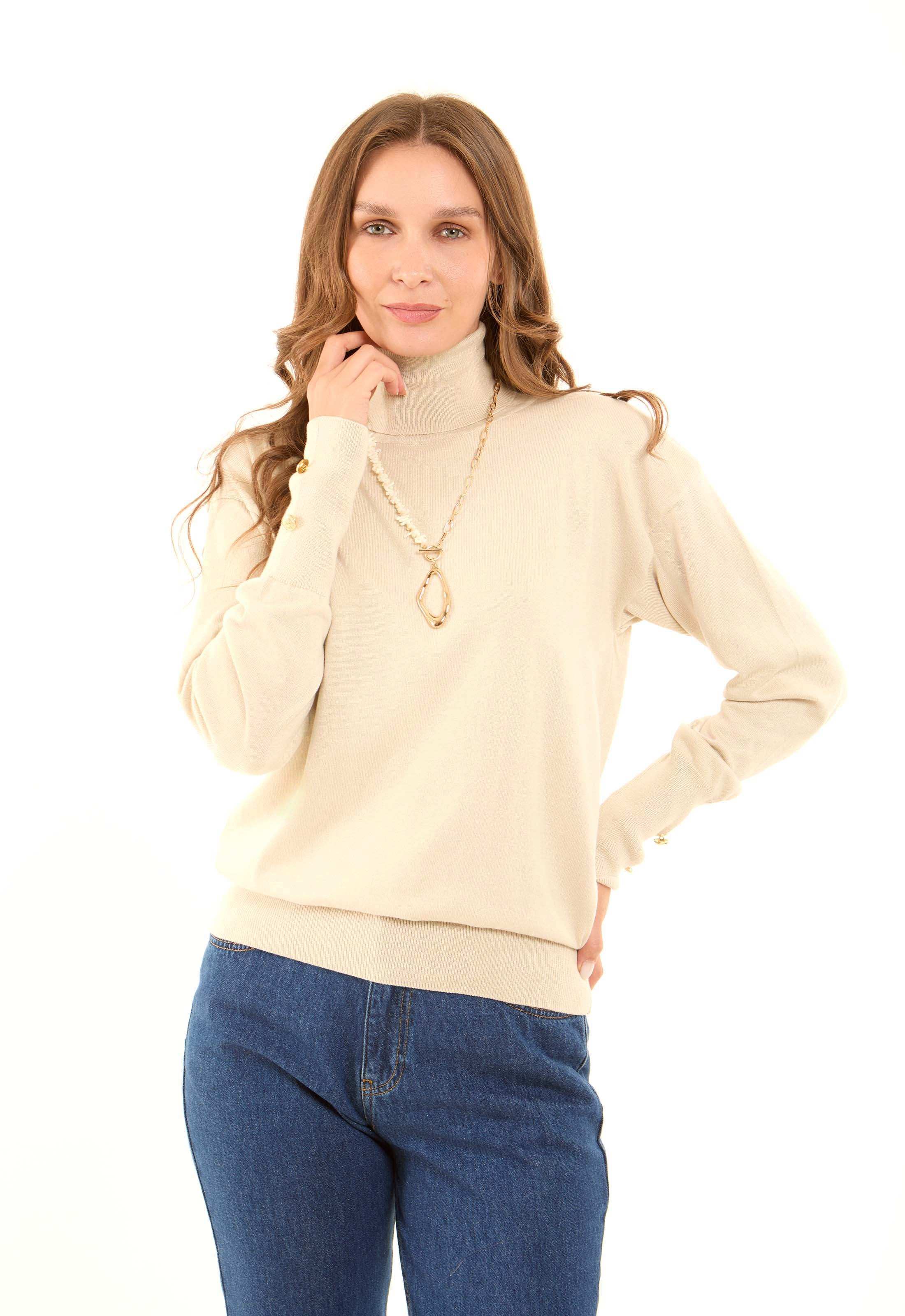 Long Sleeves with Decorative Buttons Solid Pullover