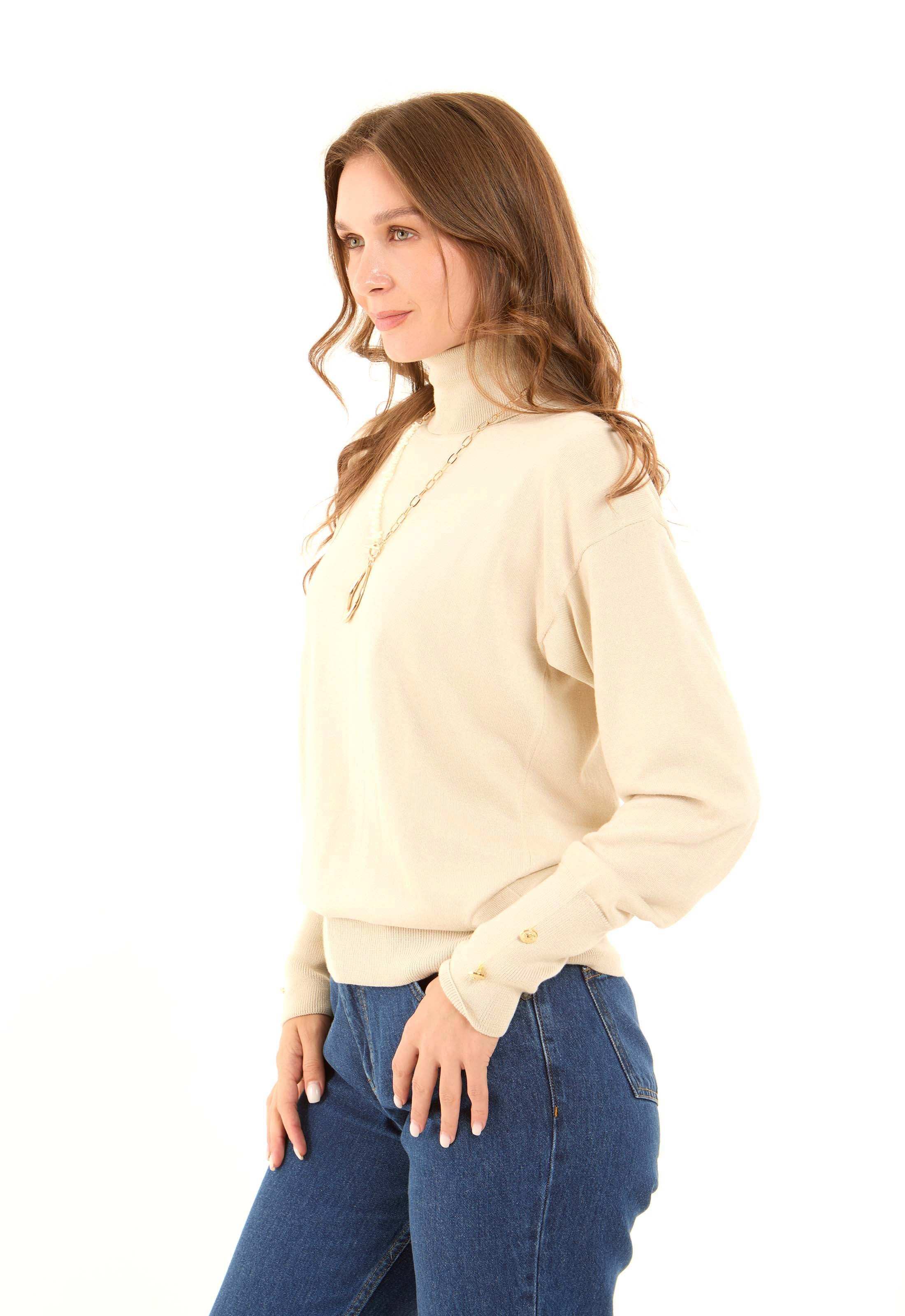 Long Sleeves with Decorative Buttons Solid Pullover