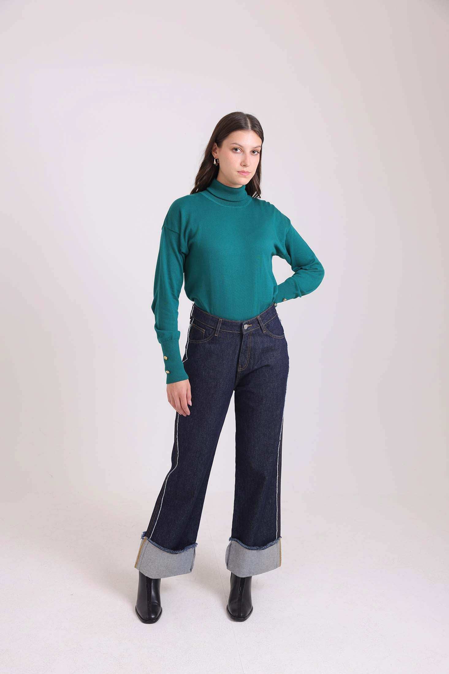 Long Sleeves with Decorative Buttons Solid Pullover