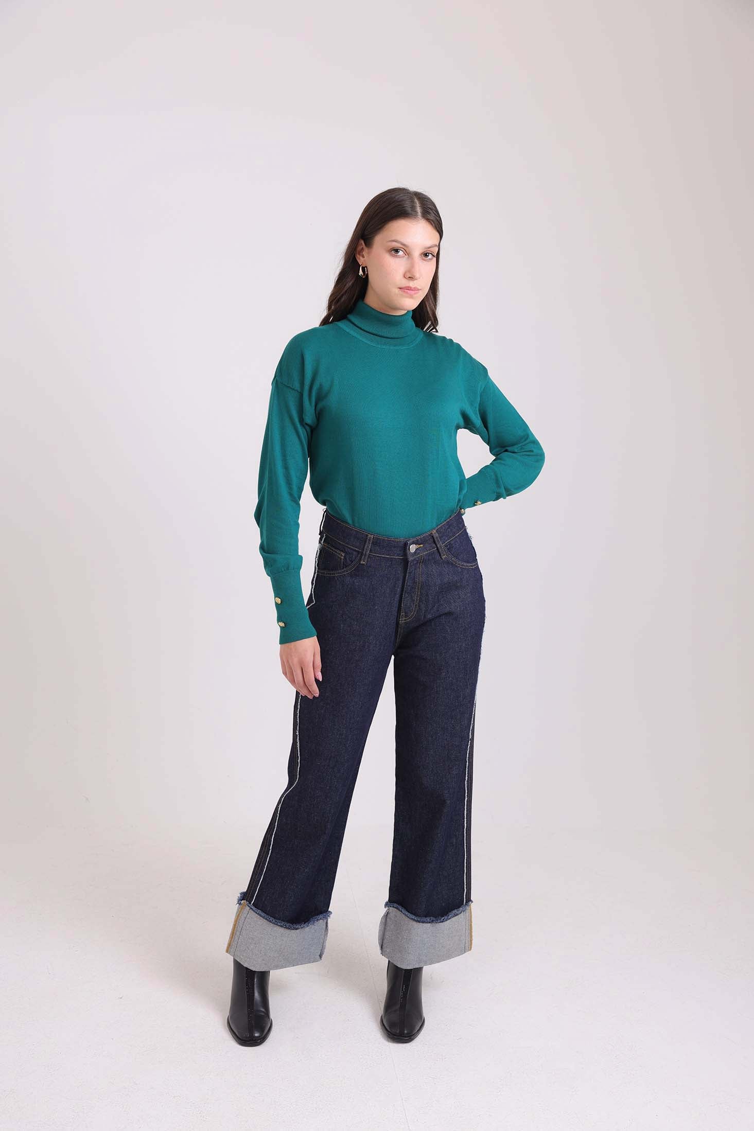 Long Sleeves with Decorative Buttons Solid Pullover