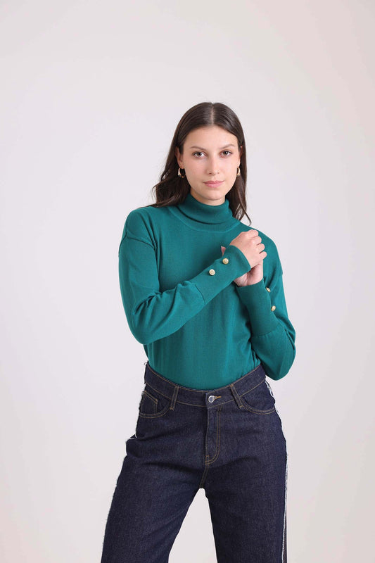 Long Sleeves with Decorative Buttons Solid Pullover