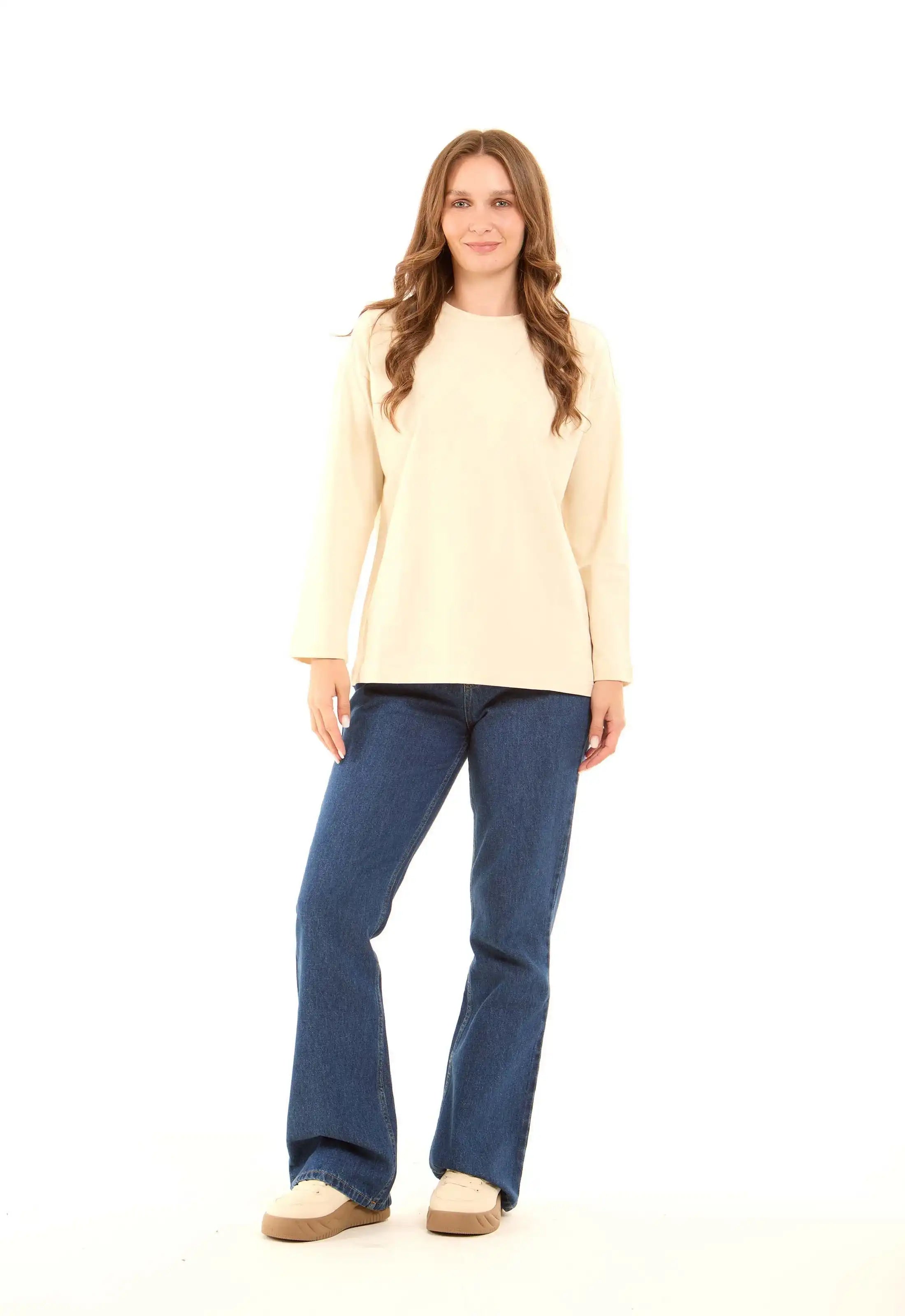 Crew Neck Solid Basic Long Tee