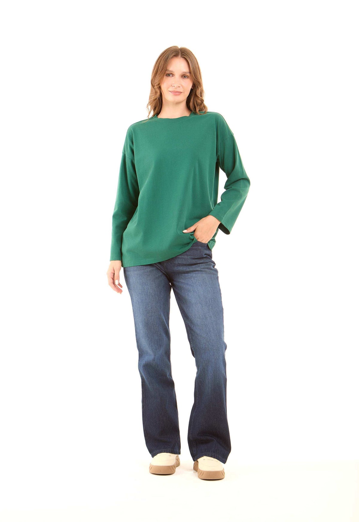 Crew Neck Solid Basic Long Tee