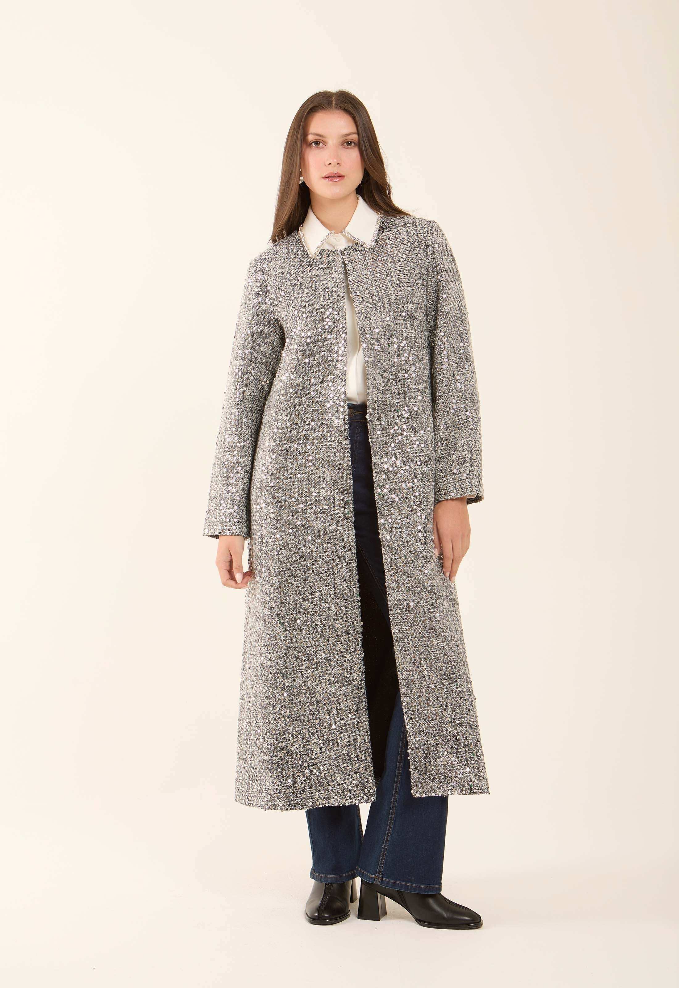 Sequined Longline Polyester Coat