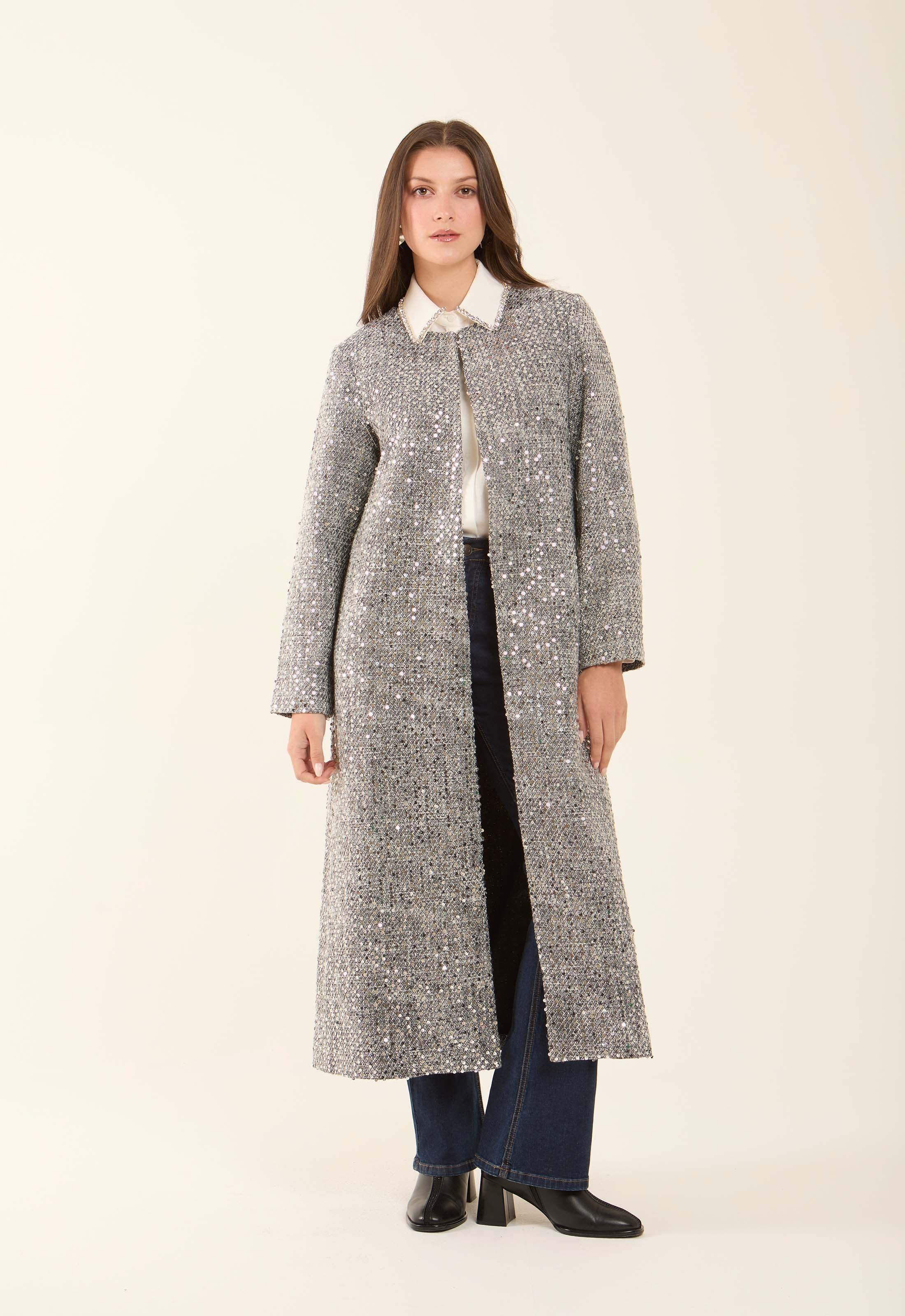 Sequined Longline Polyester Coat