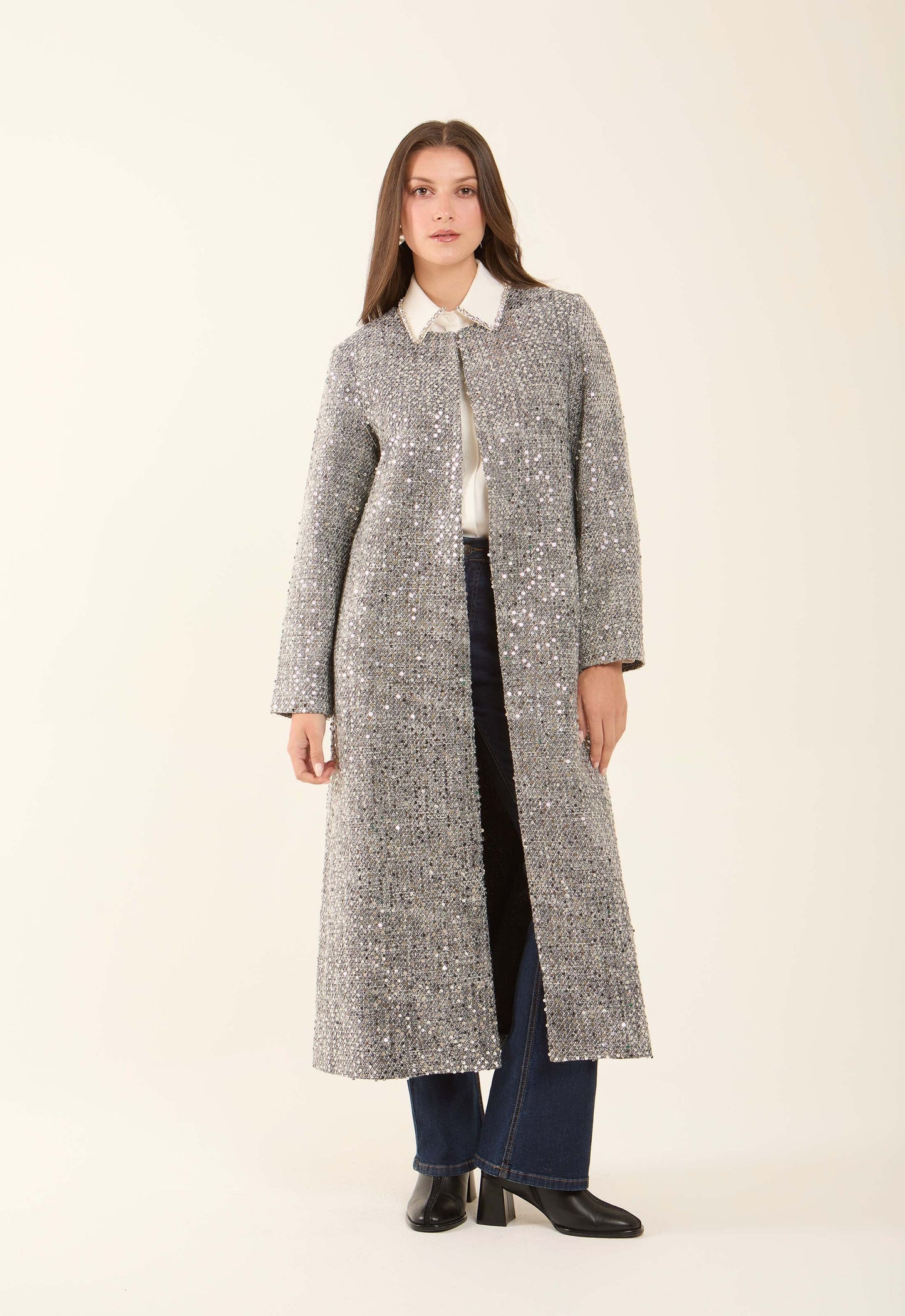 Sequined Longline Polyester Coat