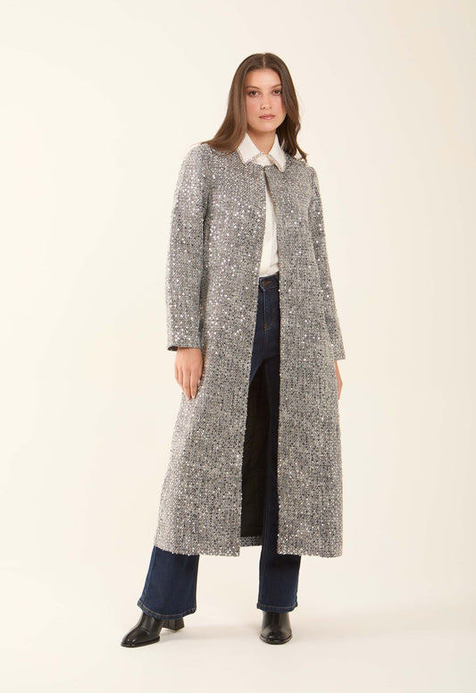 Sequined Longline Polyester Coat