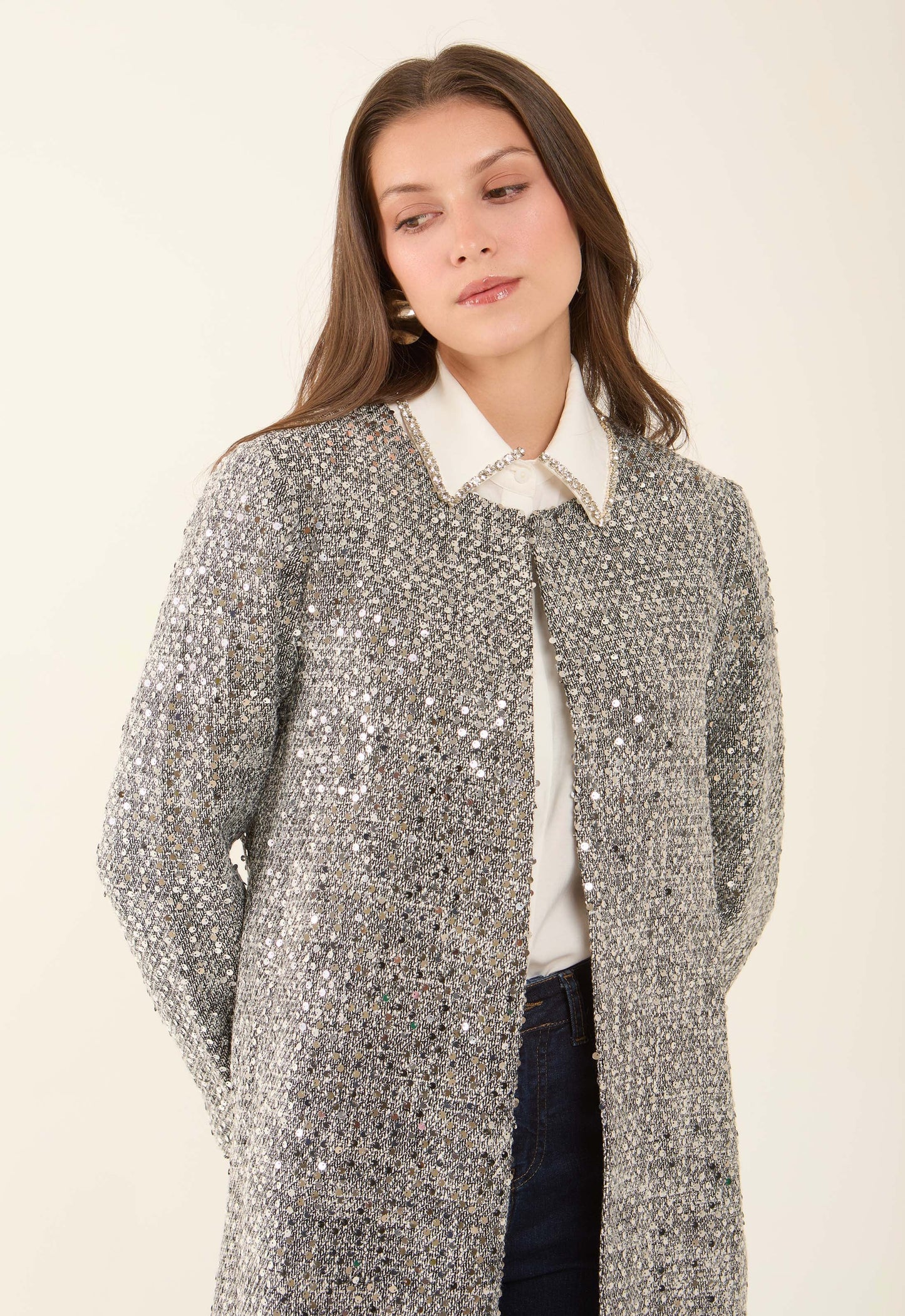 Sequined Longline Polyester Coat