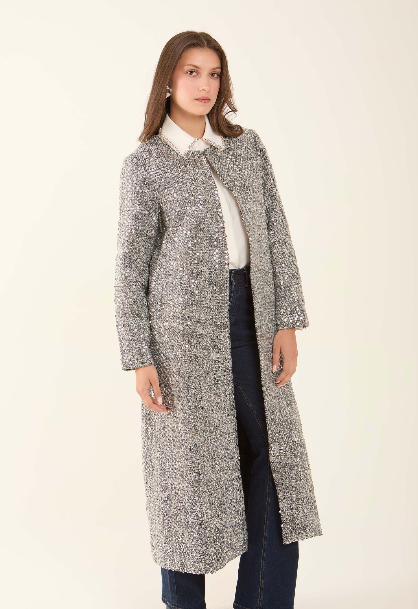 Sequined Longline Polyester Coat