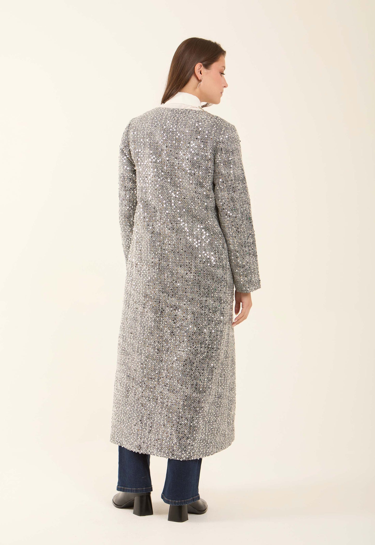 Sequined Longline Polyester Coat