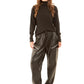 Wide-Leg Faux Leather Cargo Pants