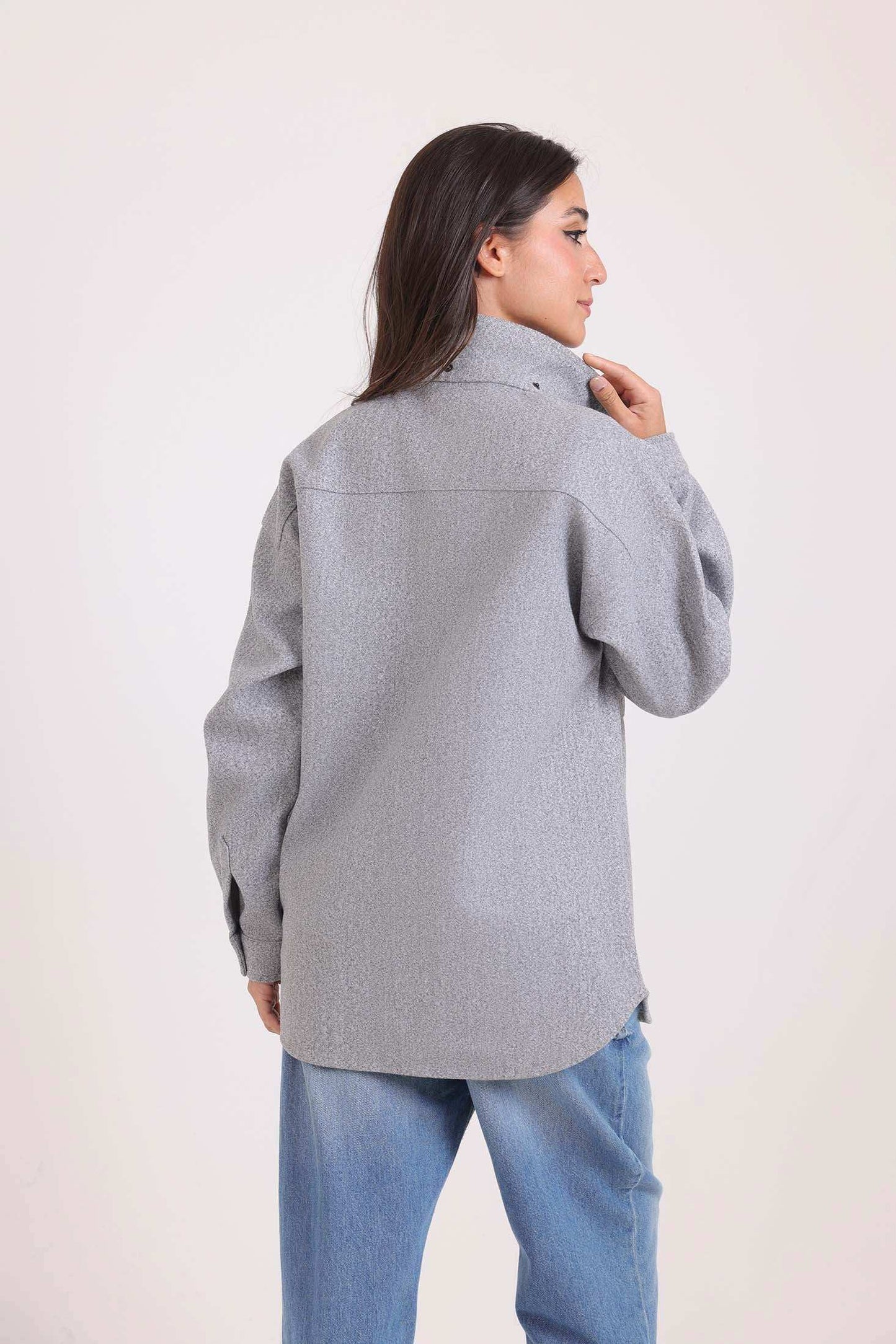 Stand Collar Relaxed Fit Buttoned Shirt