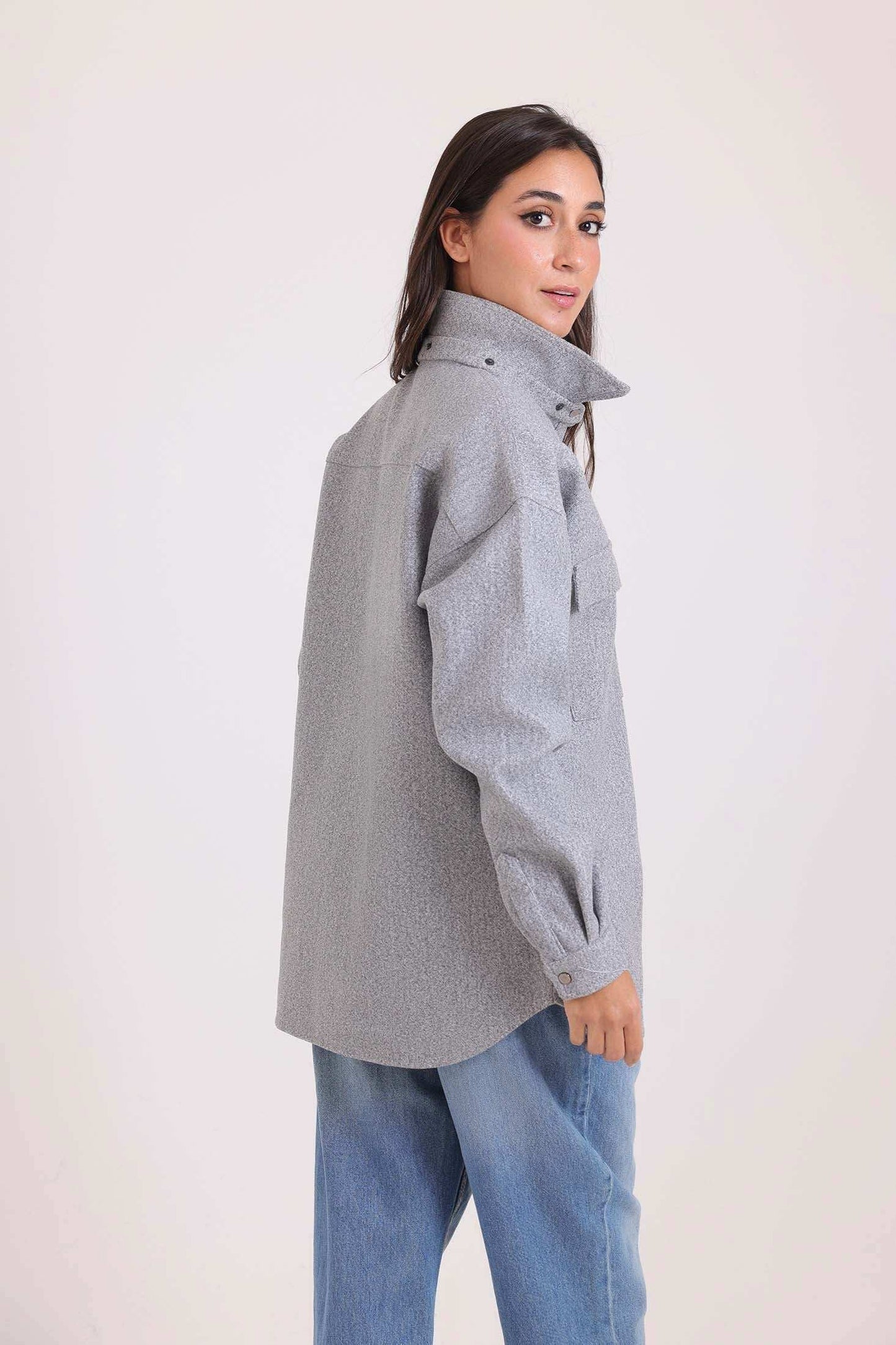 Stand Collar Relaxed Fit Buttoned Shirt