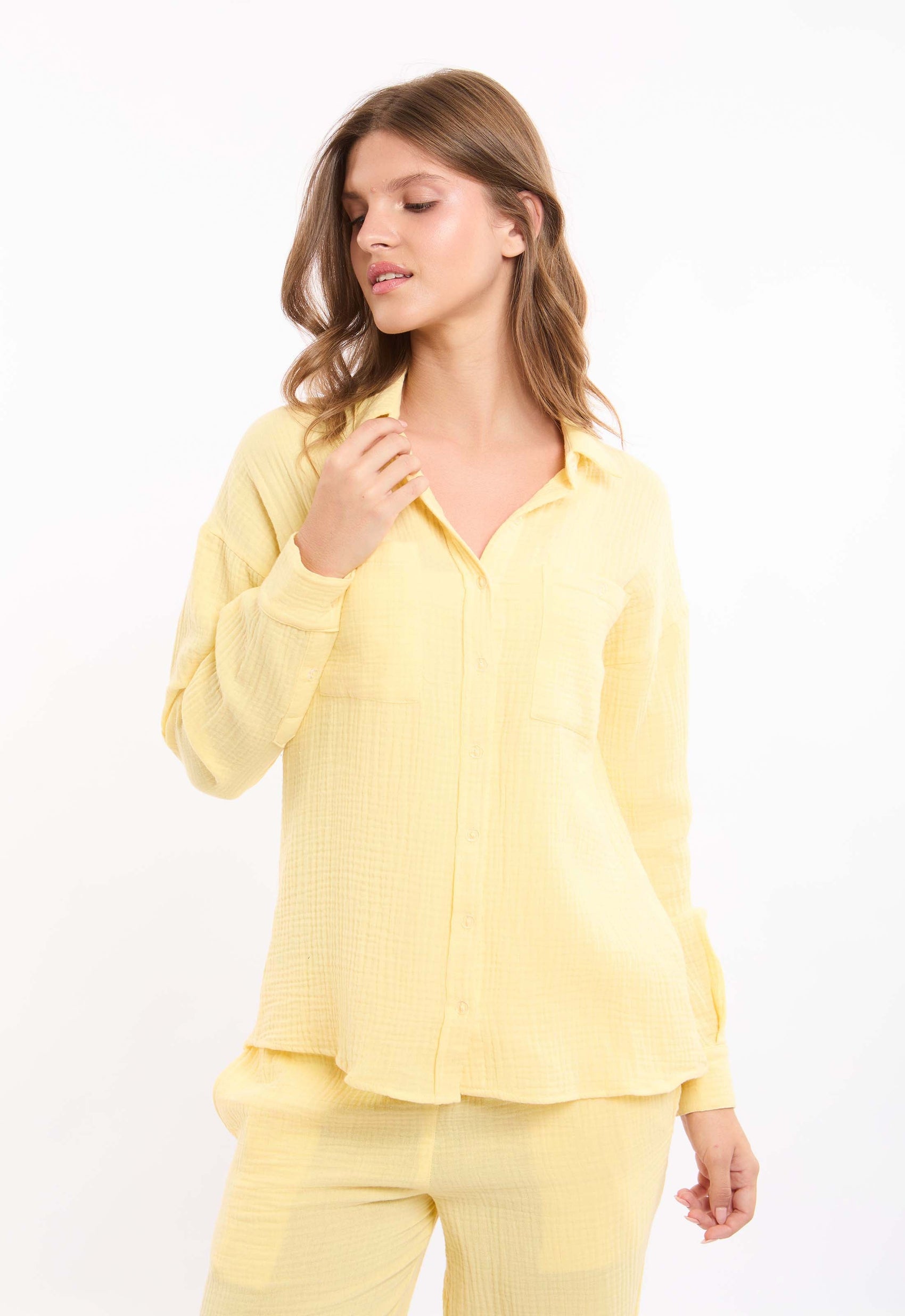 Textured Cotton Shirt with Front Pockets