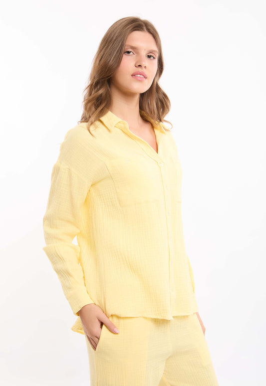 Textured Cotton Shirt with Front Pockets