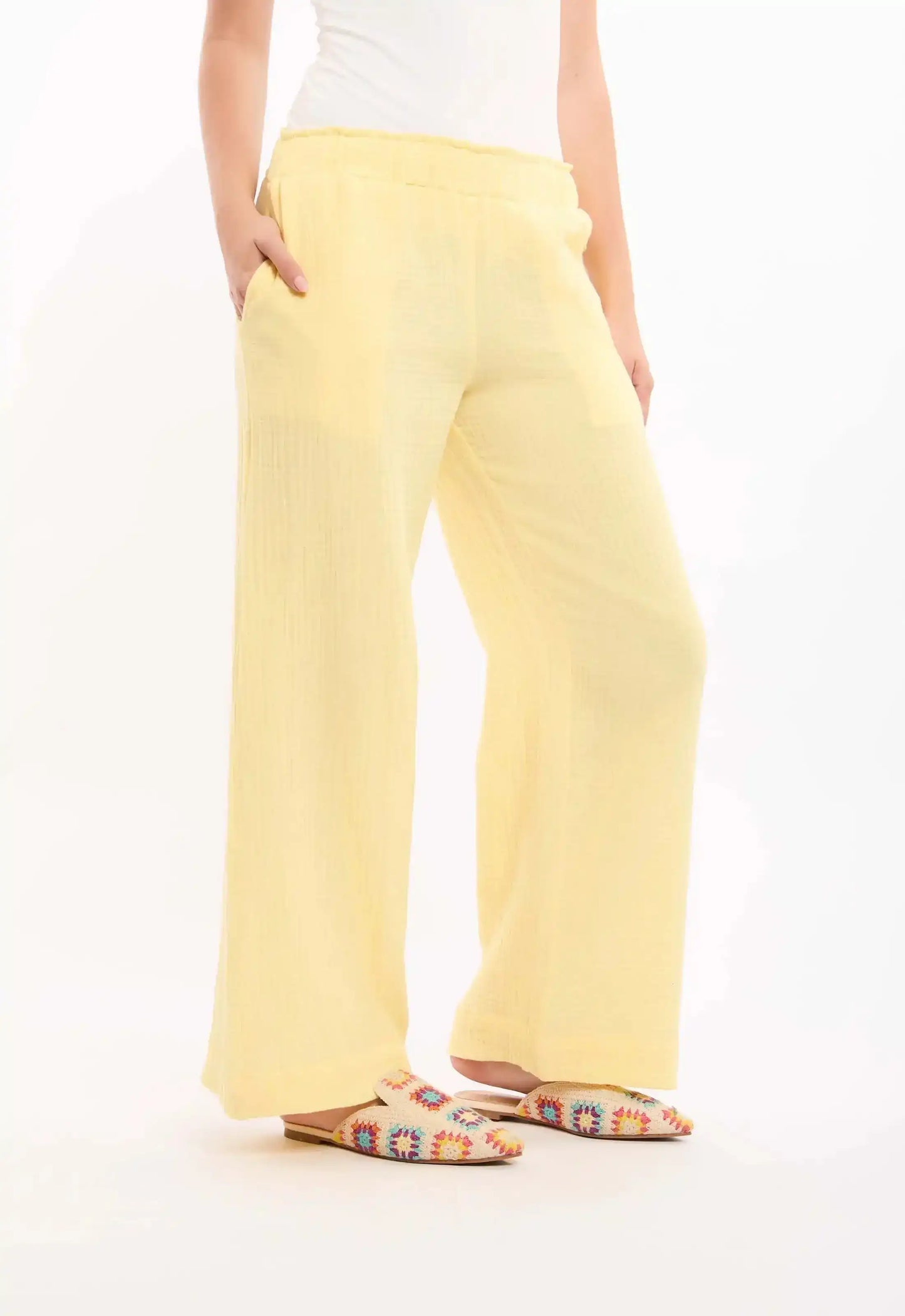 Textured Wide-Leg Pants