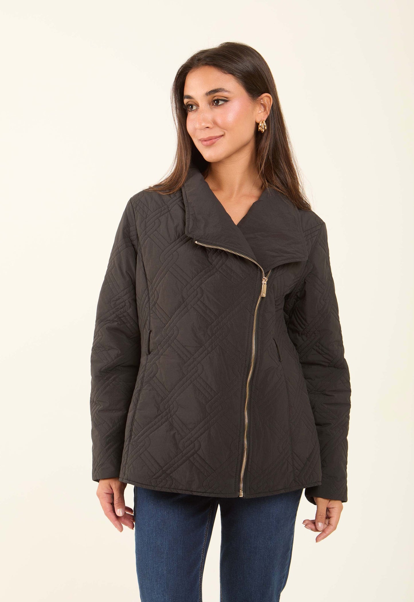Quilted Asymmetric-Zip Jacket